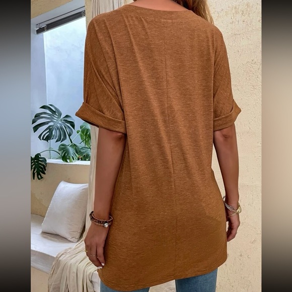 Boho casual V neck side slit oversized top - Picture 4 of 15
